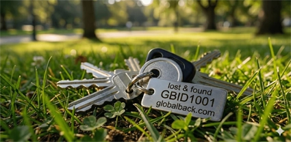 Schlüssel im Park mit GLOBALBACK-Anhänger – mit GBID